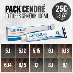 "Pack Cendré" 10 tubes de colorations avec ammoniaque Generik 100ml 