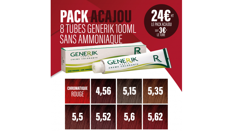 "Pack Acajou" 8 tubes de colorations sans ammoniaque Generik 100ml 