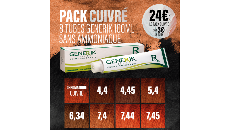 "Pack Cuivré" 8 tubes de colorations sans ammoniaque Generik 100ml 