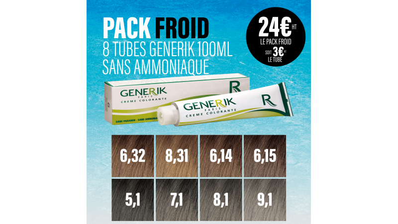 "Pack Froid" 8 tubes de colorations sans ammoniaque Generik 100ml 