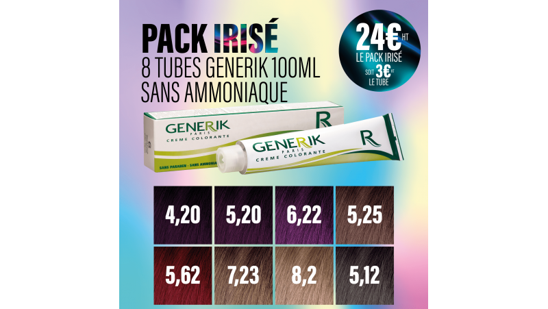 "Pack Irisé " 8 tubes de colorations sans ammoniaque Generik 100ml 